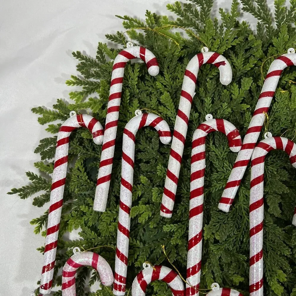 Vintage Lot/30 Candy Cane Cello Blow Mold Blown Plastic Ornaments 6.5” Glitter